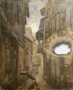 Lochbilld - Öl auf Leinwald hinter Glas