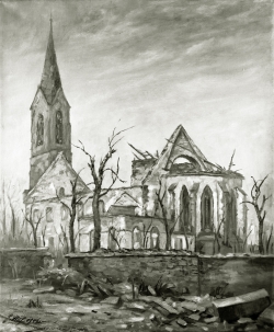 Ruine der Stadtkirche - Fotoplatte, Ölgemälde, 1946
