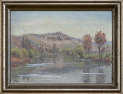 Am Neckar - Ölgemälde, 42 x 30 cm