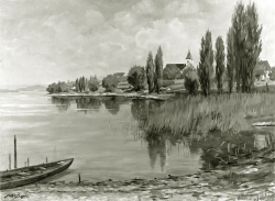 Insel Reichenau - Fotoplatte, Ölgemälde, 1942