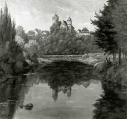 Stadtkirche Besigheim - Fotoplatte, Ölgemälde, 1943