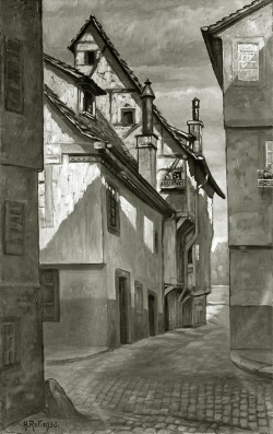 Am Wassergäßle, Alt Pforzheim - Fotoplatte, Ölgemälde, 1936