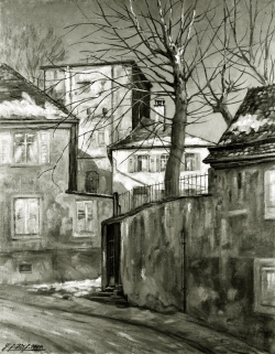 Am Leitgastturm, Alt Pforzheim - Fotoplatte, Ölgemälde, 1944