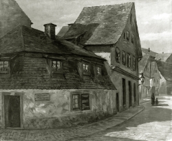 Holländerhäuschen, Alt Pforzheim - Fotoplatte, Ölgemälde, 1937