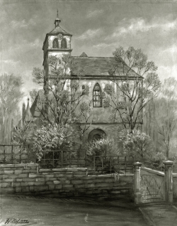 Unsere alte Schlosskirche, Alt Pforzheim - Fotoplatte, Ölgemälde, 1944