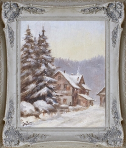 Winteridyll am Kupferhammer (Pforzheim), - Ölgemälde, 33 x 40 cm (Maß incl. Rahmen) , 1964