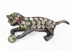 Brosche Katze, Silber und Zirkoonia (Perle fehlt)