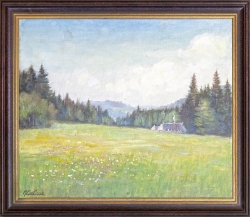Abend in Kaltenbronn - Ölgemälde,  gewidmet Hermine, 47 x 39 cm