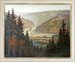 Herbst im Würmtal mit Burg Liebeneck bei Pforzheim,  Ölgemälde, 90 x 75 cm (Maß incl. Rahmen) , um. 1960
