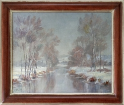 Winter im Enztal bei Niefern - Ölgemälde, 41 x 34 cm (Maß incl. Rahmen), um 1950