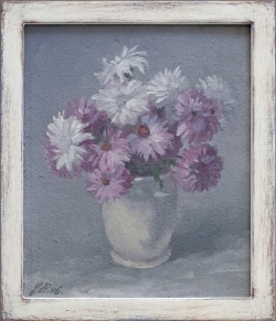 Dahlienstrauß - Ölgemälde,  32,8 x 33,3 cm (Maß incl. Rahmen), 1946