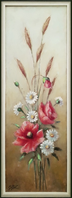 Blumenstillleben - Ölgemälde, 21 x 60 cm