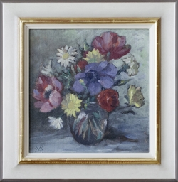 Sommerblumen - Ölgemälde, 33 x 34 cm (Maß incl. Rahmen), um 1946